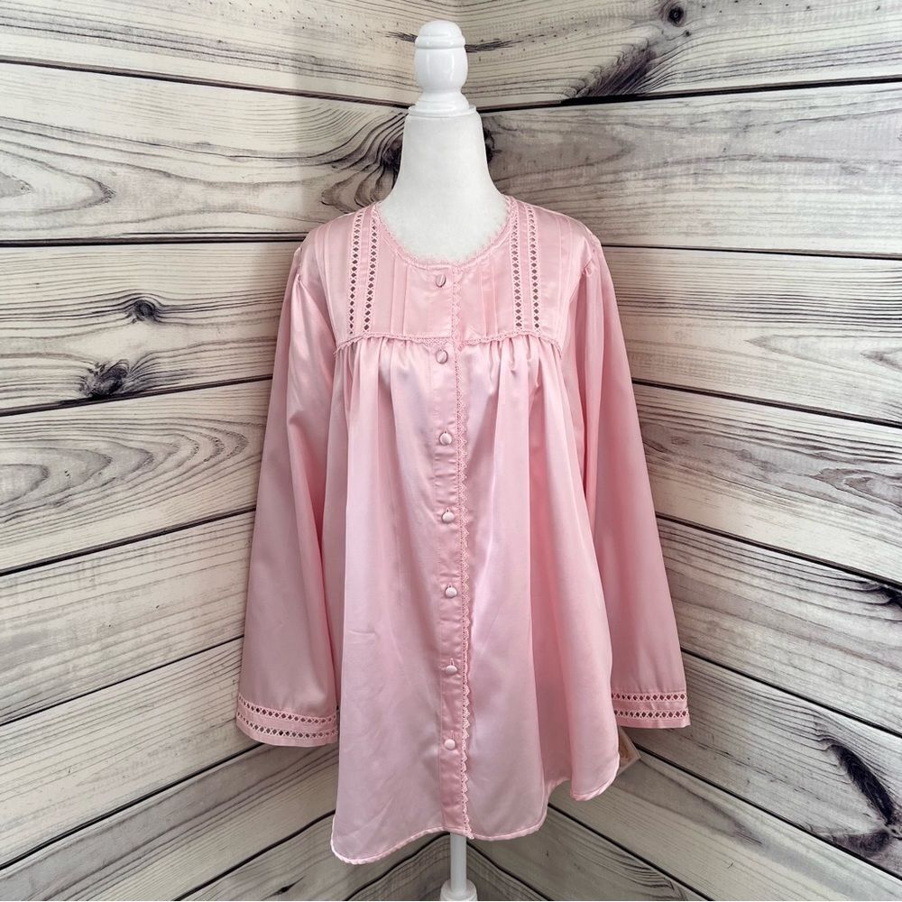 Vintage Pink Satin Button Down Pajama Shirt